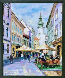 Ján Moniš, BA Michalská veža, olejomaľba na plátne 50x40 cm