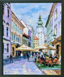 Ján Moniš, BA Michalská veža, olejomaľba na plátne 50x40 cm, zarámované 53x43 cm, 210 €