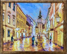 Ján Moniš, BA Michalská veža v lete, olejomaľba na plátne 50x40 cm, zarámované 54x44 cm, 210 €