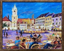 Ján Moniš, Bratislava Hlavné námestie, olejomaľba 40x50 cm