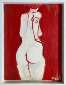 Jana Hegyiová, maľba, Akt, Červená, 40x30 cm