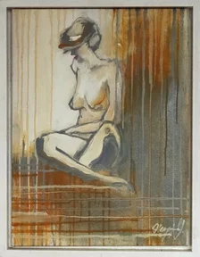Jana Hegyiová, maľba, Sediaca, 40x30 cm