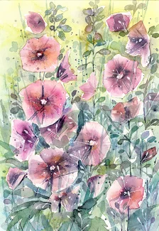 Jane Beata, Ibišteky, Akvarel 36x25 cm