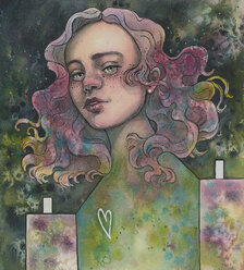 Jane Beata, Papierová bábika, akvarel v ráme 33x33 cm