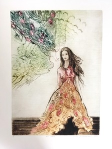 Júlia Piačková, Deň páva, nezarámovaný grafický list 42x30 cm, 155 €