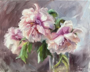 Julia Tomesko, Pivónie, olejomaľba na plátne 55x40 cm