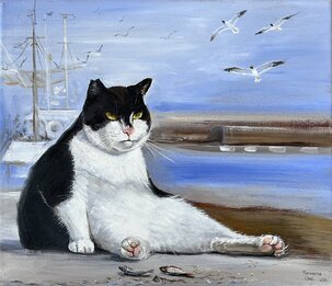 Kateryna Orel, Kocúr - Starý pirát, olejomaľba na plátne 30x35 cm, nezarámované, 218 €