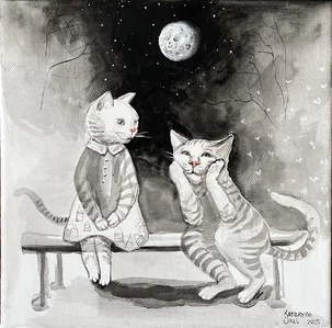 Kateryna Orel, Stretnutie pod mesiacom, akryl 25x25 cm
