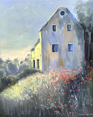 Kateryna Orel, Večer s makovým poľom, olejomaľba na plátne 50x40 cm, nezarámované