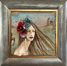 Laura Doková, kamenina, Reliéf z keramiky, Dáma. Rozmer obrazu 25x26 cm, zarámované 41x41 cm. 420€