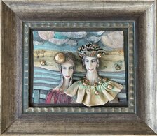 Laura Doková, kamenina, Reliiéf Dvorania, 42x48 cm, predané