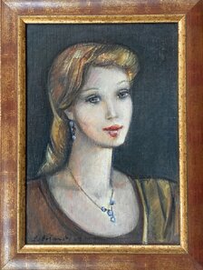 Lenka Boťanská, Dáma s náhrdelníkom, olejomaľba 49x34 cm, zarámavané 61x45 cm, 840 €