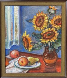 Lenka Boťanská, Slnečnice, olejomaľba 60x50 cm, zarámované 58x68 cm, 700 €