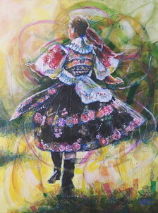 Ľubomír Korenko, kombinovaná technika na plátne, Ranná pieseň, 80x60 cm, 280 €