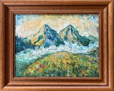 Ľudmila Balková, Hmly pod Ždiarskou vidlou a Havranom, Olejomaľba 29x39 cm