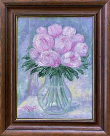 Ľudmila Balková, Kytica pukov pivónií, olejomaľba, rozmer 40x30 cm
