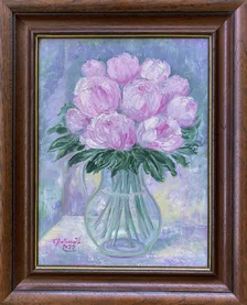 Ľudmila Balková, Kytica pukov pivónií, olejomaľba, rozmer 40x30 cm