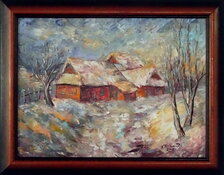 Ľudmila Balková, Tri chalúpky v zime, 30x40cm, 210 €, predané