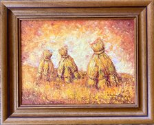 Ľudmila Balková, Tri kopy sena - leto, Olejomaľba 30x40 cm