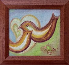 Ľudmila Balková, Vtáčiky II, olejomaľba 17x19 cm