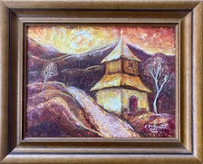 Ľudmila Balková, Zvonička v Turčianskom Jasene v noci, Olejomaľba, 30x40 cm