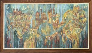 Ľudmila Chrenková Priateľstvo medzi národmi, olejomaľba na sololite 50x170 cm