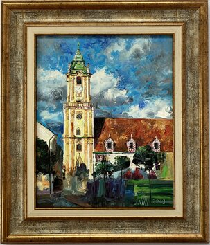 Ľudovít Szkukálek, BA Dóm sv. Martina, olejomaľba na sololite 29x22,5 cm, zarámované 41x35,5 cm, 310 €