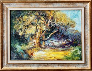 Ľudovít Szkukálek, Krajina I. Stromoradie, olejomaľba na sololite 30x42 cm, zarámované 41x54 cm, 490 €