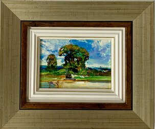 Ľudovít Szkukálek, Malý obrázok č. 4, olejomaľba na sololite 9x13 cm, zarámované 24x28 cm, 168 €