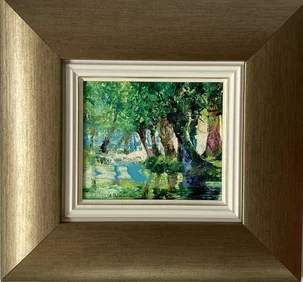 Ľudovít Szkukálek, Malý obrázok č. 8, olejomaľba na sololite 14x16 cm, zarámované 33x35 cm, 168 €