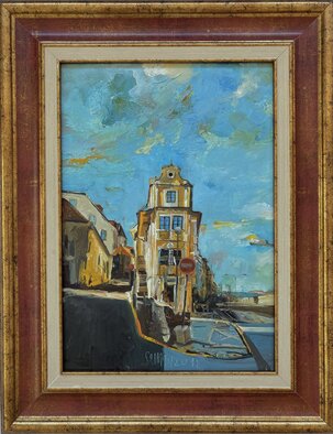 Ľudovít Szkukálek, olejomaľba Dom u dobrého pastiera, 30x20 cm, predané