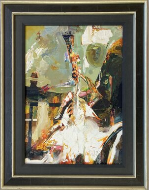 Ľudovít Szkukálek, olejomaľba Figurálna kompozícia I I, 980 €, 42x30 cm, zarámované 56x44 cm