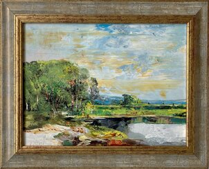 Ľudovít Szkukálek, olejomaľba, Lesík pri jazere, 30x40 cm, predané