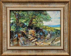 Ľudovít Szkukálek, olejomaľba Schody do parku, 20x30 cm