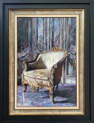 Ľudovít Szkukálek, Veľké kreslo, olejomaľba na sololite 60x40 cm, zarámované 81x61 cm, 1 120 €