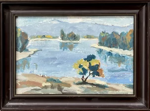Maximilián Horanský, Jazero v zime, olejomaľba na plátne 19x29 cm