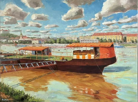 Michal Mach, Endless stream, olejomaľba na plátne 90x120 cm, zarámované 94x124 cm
