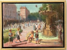 Michal Mach, Hviezdoslavovo námestie, Olejomaľba na plátne, 24x33 cm, zarámované 27x36 cm, 450 €