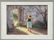 Michal Mach, Lucia za modranskými hradbami, olejomaľba na dreve, 235 €, 23x32 cm, zarámované 31x42 cm, na vyžiadanie