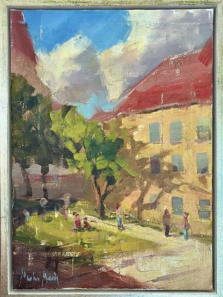Michal Mach, Rudnayovo námestie, Olejomaľba na plátne, 33x24 cm