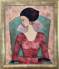 Milena Ďuricová, Dáma v ružovom, akryl na plátne 60x50 cm, zarámované 70x60 cm, 686 €