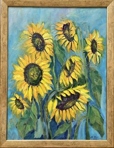 Milena Ďuricová, Slnečnice, maľba akrylom 80x60 cm, zarámované 87x67 cm, 700 €