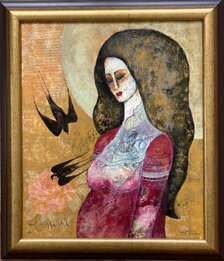 Milena Ďuricová, V očakávaní syna, kombinovaná technika 60x50 cm