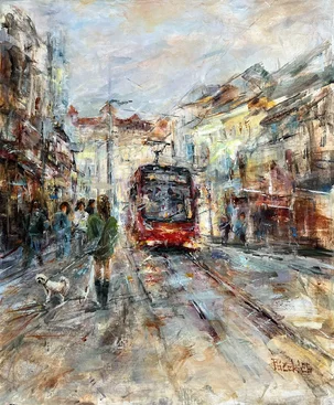 Miloš Púček, Nostalgia z Obchodnej, maľba akrylom na ľanovom plátne 60x50 cm, nezarámované
