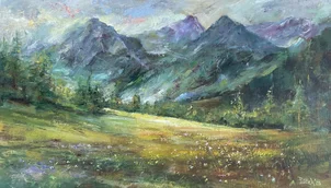Miloš Púček, Ranný svit, maľba akrylom na ľanovom plátne 38x65 cm, nezarámované
