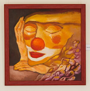 Miro Radev, Spiaci klaun, akryl, 350 €, 39x39 cm, zarámované 44x44cm