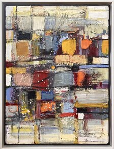 Mykola Bodnár, Abstrakcia červeno-modrá, olejomaľba na plátne 80x60 cm, zarámované 85x65 cm, 980 €