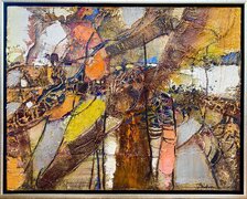Mykola Bodnar, Abstrakcia hnedo-oranžová, olejomaľba na plátne 55x70 cm, zarámované 60x75 cm, 840 €