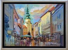 Mykola Bodnár, Bratislava, Michalská, olejomaľba na plátne 30x42 cm, zarámované 35x47 cm, 365 €