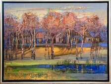 Mykola Bodnár, Dedinka v jeseni, olejomaľba 60x80 cm, zarámované 65x85 cm, 980 €